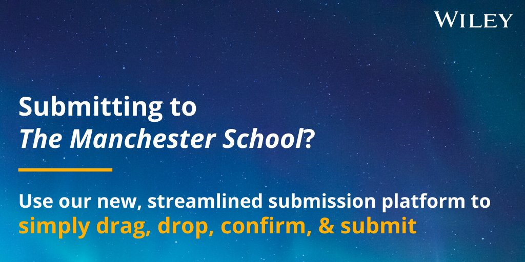 WileyEconomics's tweet image. We&apos;re delighted to announce that The Manchester School is now accepting #freeformat submissions - making it easier for authors to submit. Check out the guidelines: ow.ly/qXW150z4dkR