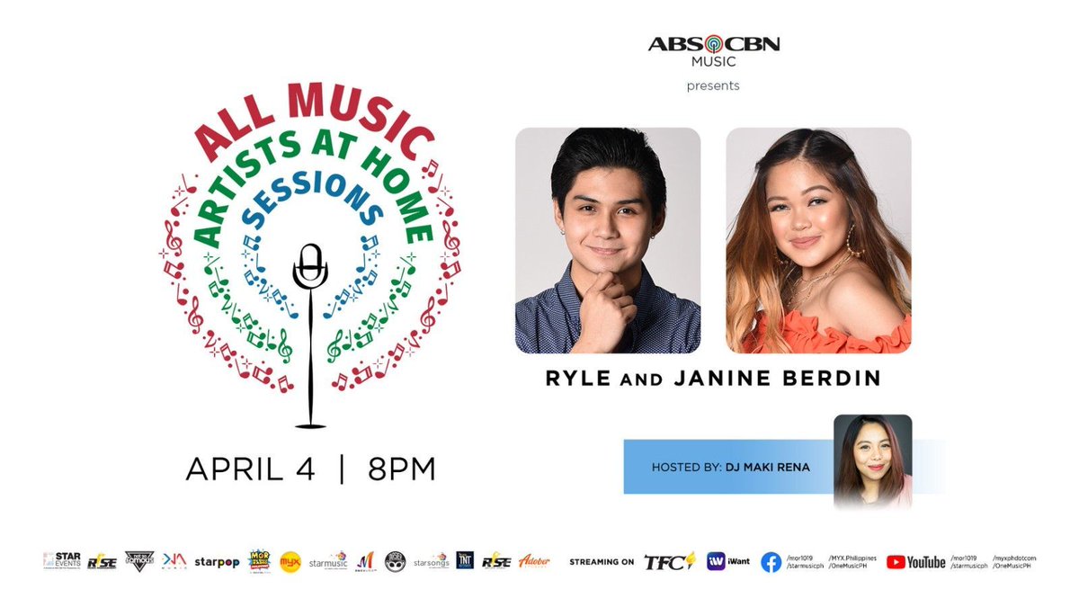 OneMusicPH's tweet photo. It’s Showtime Represent! Catch @HT_Ryle and @THEJANINEBERDIN with @mor1019makirena tomorrow at 8PM for the fourth episode of All Music: Artists at Home Sessions on the One Music PH Facebook Page and YouTube Channel!

#ArtistsAtHomeSessions https://t.co/RAG5Lbgxfm