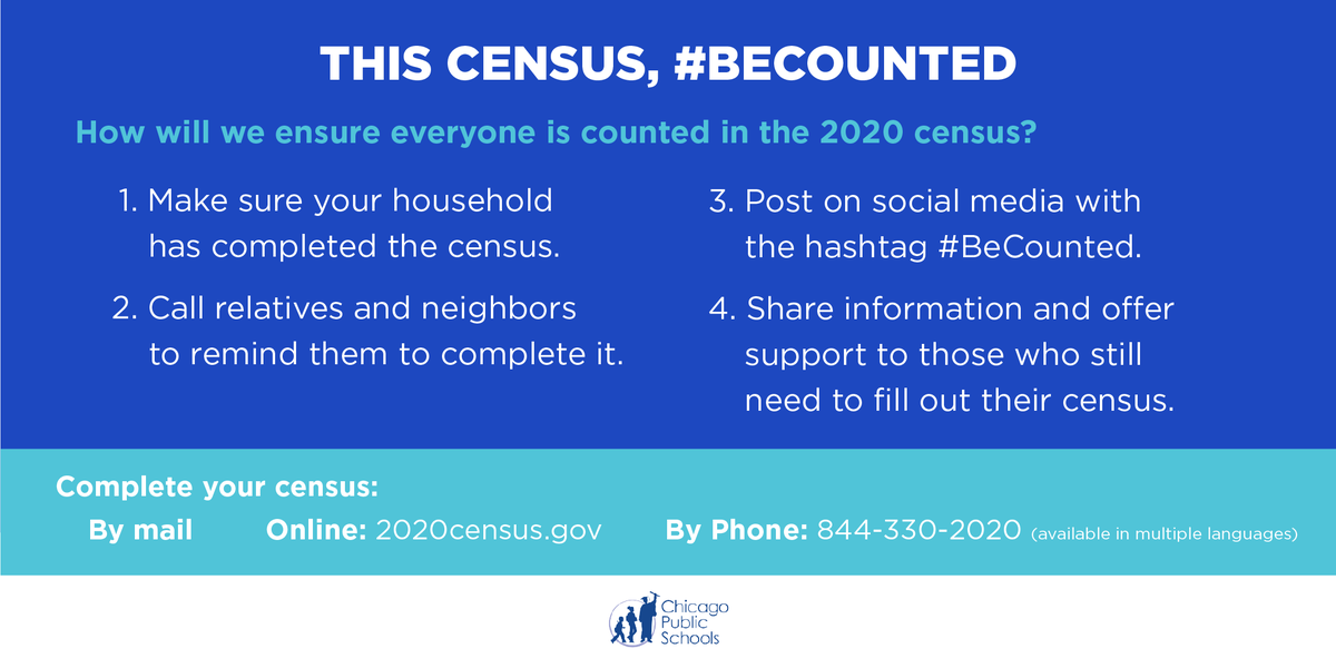 This census, #BeCounted.

Help ensure our communities receive the federal funding we need to support our schools by completing the 2020 Census.

For more information or to complete the census, visit the <a href="/uscensusbureau/">U.S. Census Bureau</a>'s website: 2020census.gov