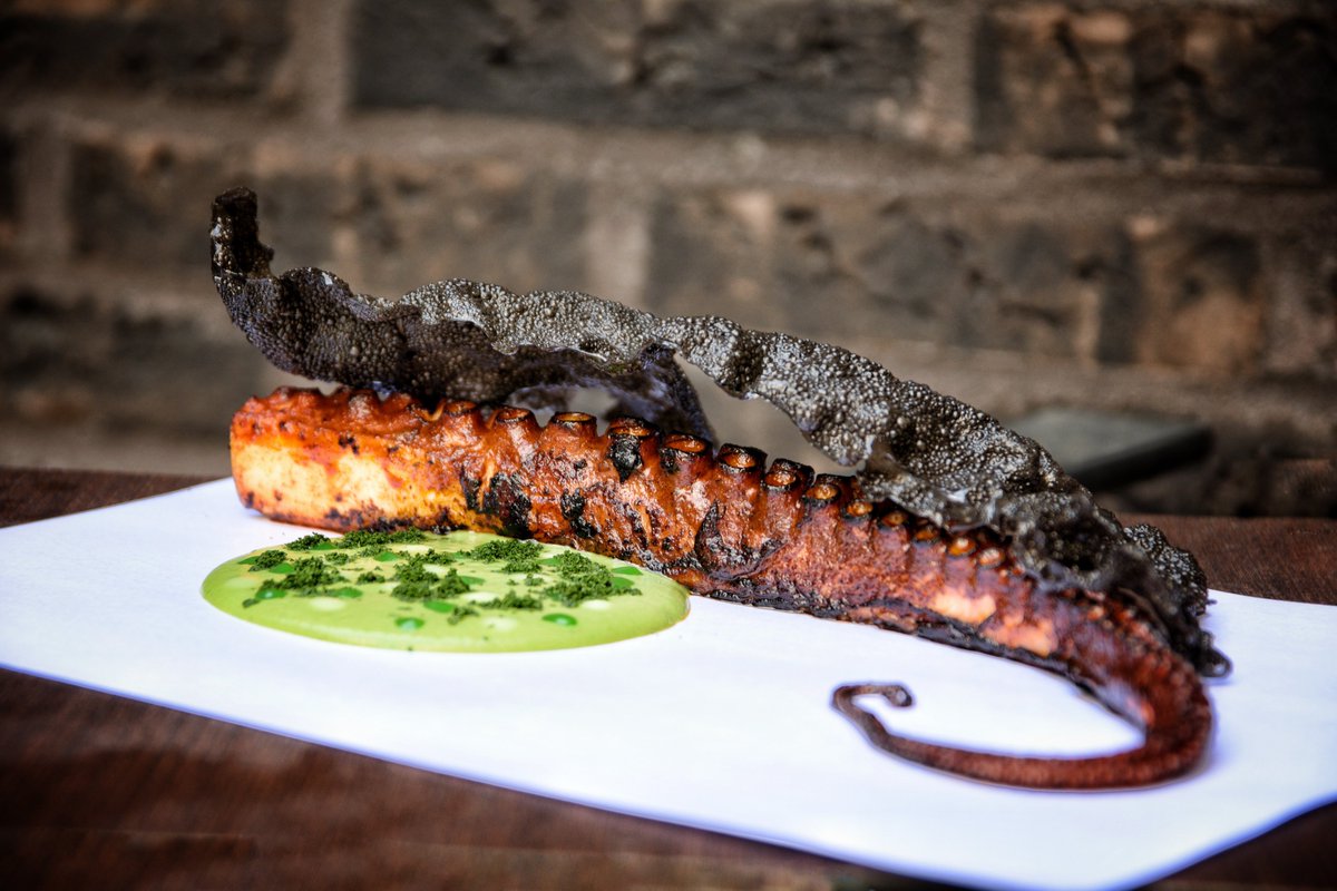 Galician Octopus Anticuchero ❌⭕️ Green Mole of Habaneros, Kale, Green Apple!!! ⚡️🐽