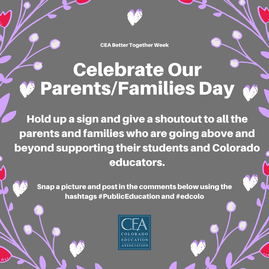 Today, we'd like to give a shout out to PARENTS AND FAMILIES going above and beyond. Take a selfie, tag a parent or family member (if possible), &amp; post the pic in the comments below. #PublicEducation #BetterTogether #edcolo