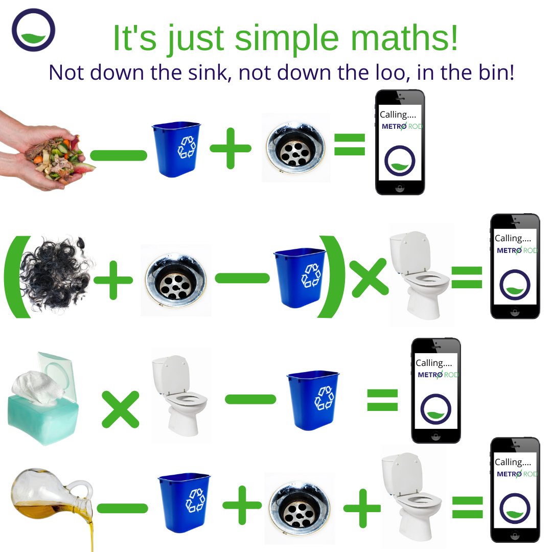 MetroRodHLP's tweet photo. A few simple maths equations for you today as we're all homeschooling! This is a crazy time &amp; let us assure you the last thing needed right now is a blocked drain.  If you do find your drains are backing up, slow to flush or smell, give us a ring, we are here for you 01472859895 https://t.co/WHS1xmv49B