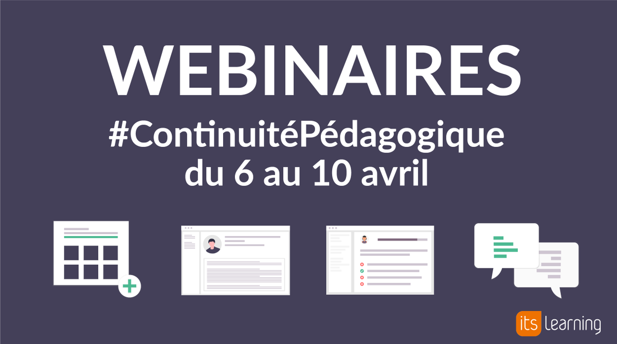 itslearning_Fr's tweet photo. #ContinuitePedagogique En 3 semaines, vous avez pu assister à + de 40 webinaires ! Etant donné l’assiduité et l'engouement dont vous faites preuve (+ de 3 000 participants), nous avons décidé de maintenir le cap avec une nouvelle série de 12 webinaires 👉https://t.co/E7Apl8e5eJ https://t.co/vZY0BMABix