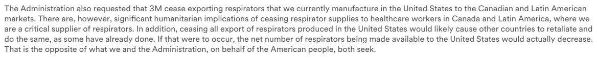 BREAKING: 3M issues a statement saying it's opposed to a call from the White House to cease exporting respirators to Canada.