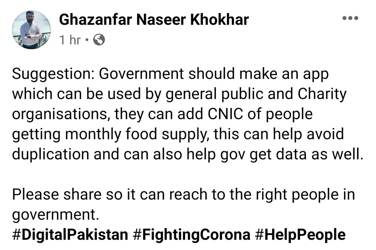 GhazanfarNasee's tweet photo. @ImranKhanPTI @SaniaNishtar @taidrus @Asad_Umar @SHABAZGIL @fawadchaudhry

#DigitalPakistan #FightingCorona #HelpPeople https://t.co/DJ0zVZvuF4