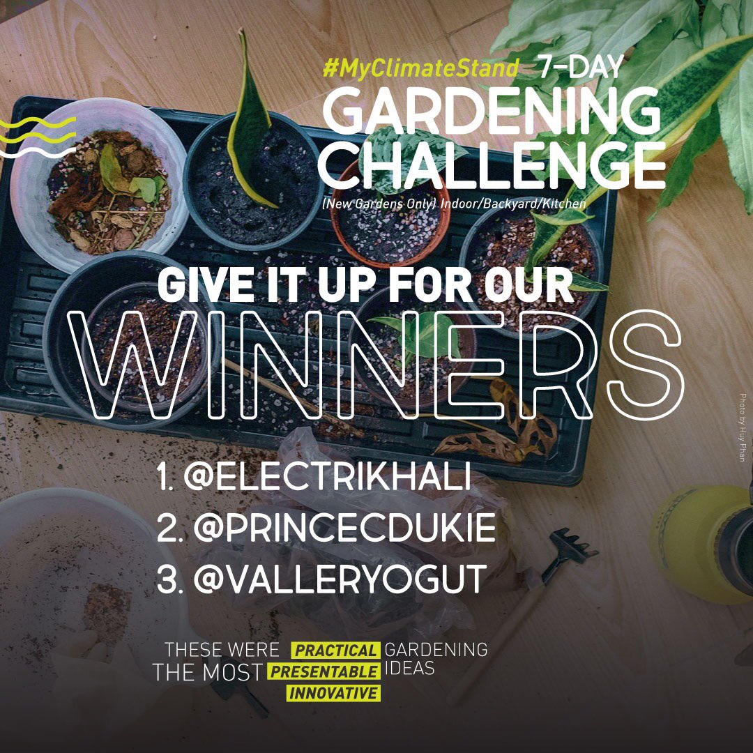 gufydox's tweet photo. The 7 day Gardening challenge came to an end yesterday & we are happy to announce the most Practical, Presentable & Innovative Gardening Ideas!
The Winners are;
1. @ELECTRIKHALI
2. @PRINCECDUKIE
3. @VALLERYOGUT
#MyClimateStand https://t.co/jcajAY5LH0