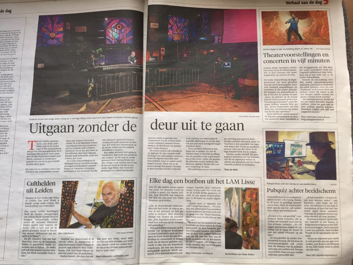 Corona maakt creatief. Voor het Leidsch Dagblad zette ik een aantal initiatieven op een rij om uit te gaan zonder de deur uit te gaan.