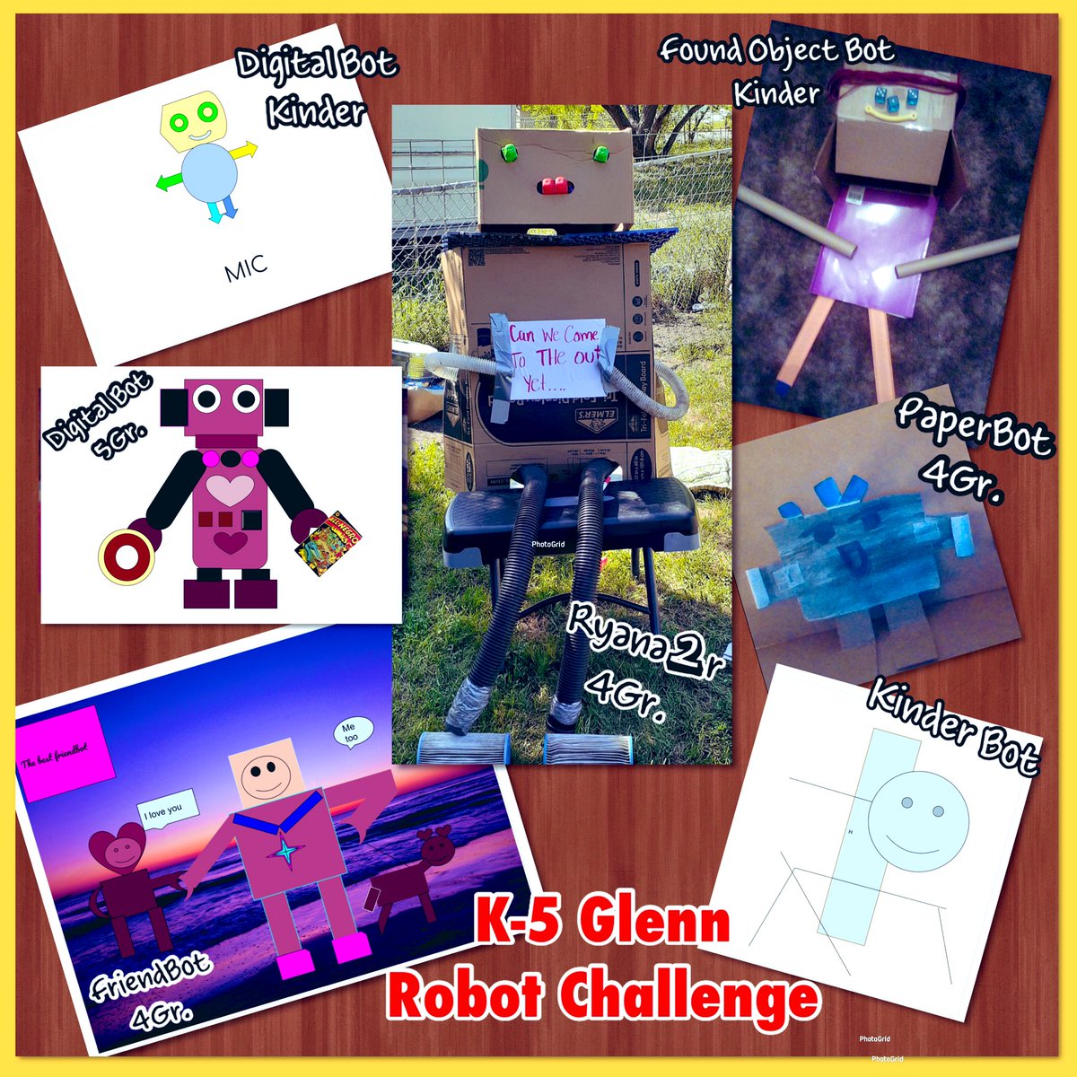 SEBcoach12's tweet photo. Incredible Art from K-5th Glenn artists! Week 2 Art challenge: Make a shape robot. Some built or assembled found objects others drew on paper or digitally. @NISDGlenn @NISD_FineArts @michelleRfine Super proud of our students! #artdistanceLearning #ArtTeacher #robot @TeriYasger https://t.co/o3cP341ySE