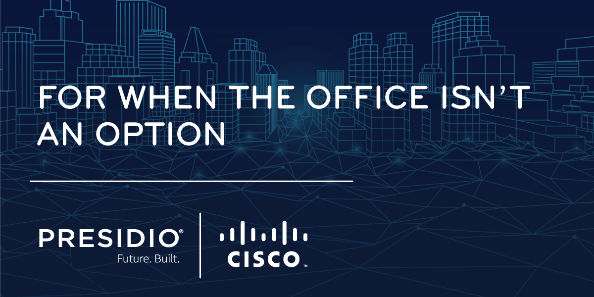 Presidio's tweet photo. Just because you're not there, doesn't mean you're not there. Our WebEx Remote Readiness Review will make sure your team can be present when the office is not an option. Learn more: https://t.co/vQYWMNJuGh
#remotereadiness #businesscontinuity #futurebuilt https://t.co/dd28k8BfPr