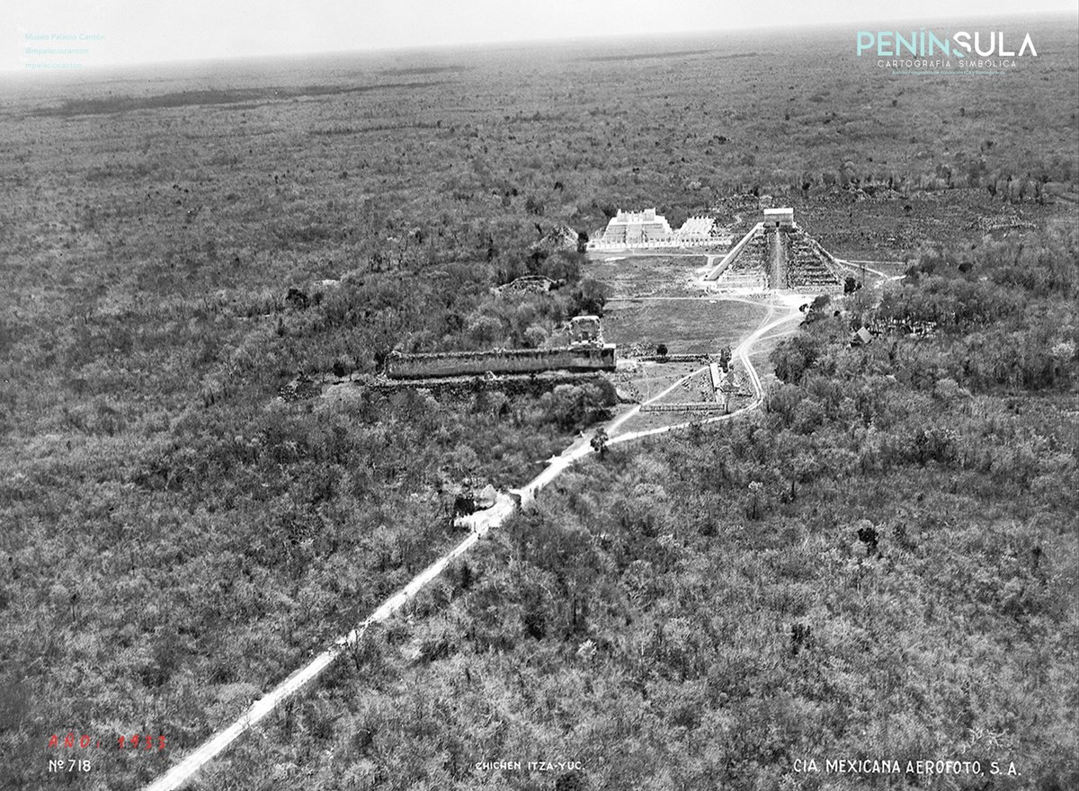 2/6 This thread will date the older photograph. Because it's an aerial, we know it's July 1929 or later as that's the first photoed flight over the ruins.  #CharlesLindbergh flew over Yucatan in 1927 (7 mos. after crossing the Atlantic), but no photos exist; he returned late 1929.