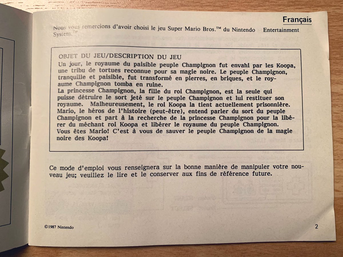 Super Mario Bros. (NES, 1987) Commençons par le classique des classiques : mon tout premier jeu vidéo, avec ma toute première console.Ce que vous voyez sur ces photos, c’est mon cadeau de Noël 1992, j’avais 6 ans et ça a changé ma vie à jamais. Et j’étais déjà soigneux… :)