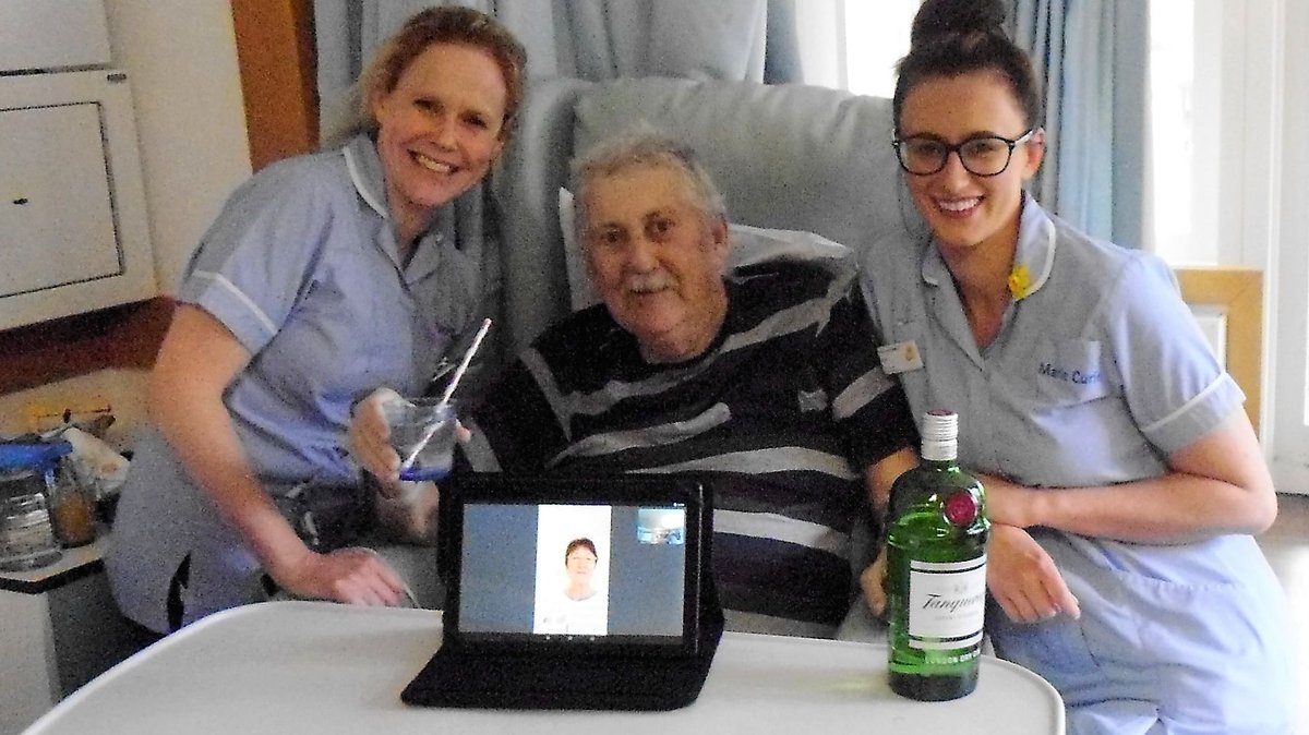 "When the screen flashed to life, and I saw Dave smiling back at me, my world lifted. Until that point, I thought I’d never see my husband again."

Pam and Dave even had a 'virtual' cheers over a G&amp;T while Dave is being cared for at our Newcastle Hospice: bit.ly/2wYImY1