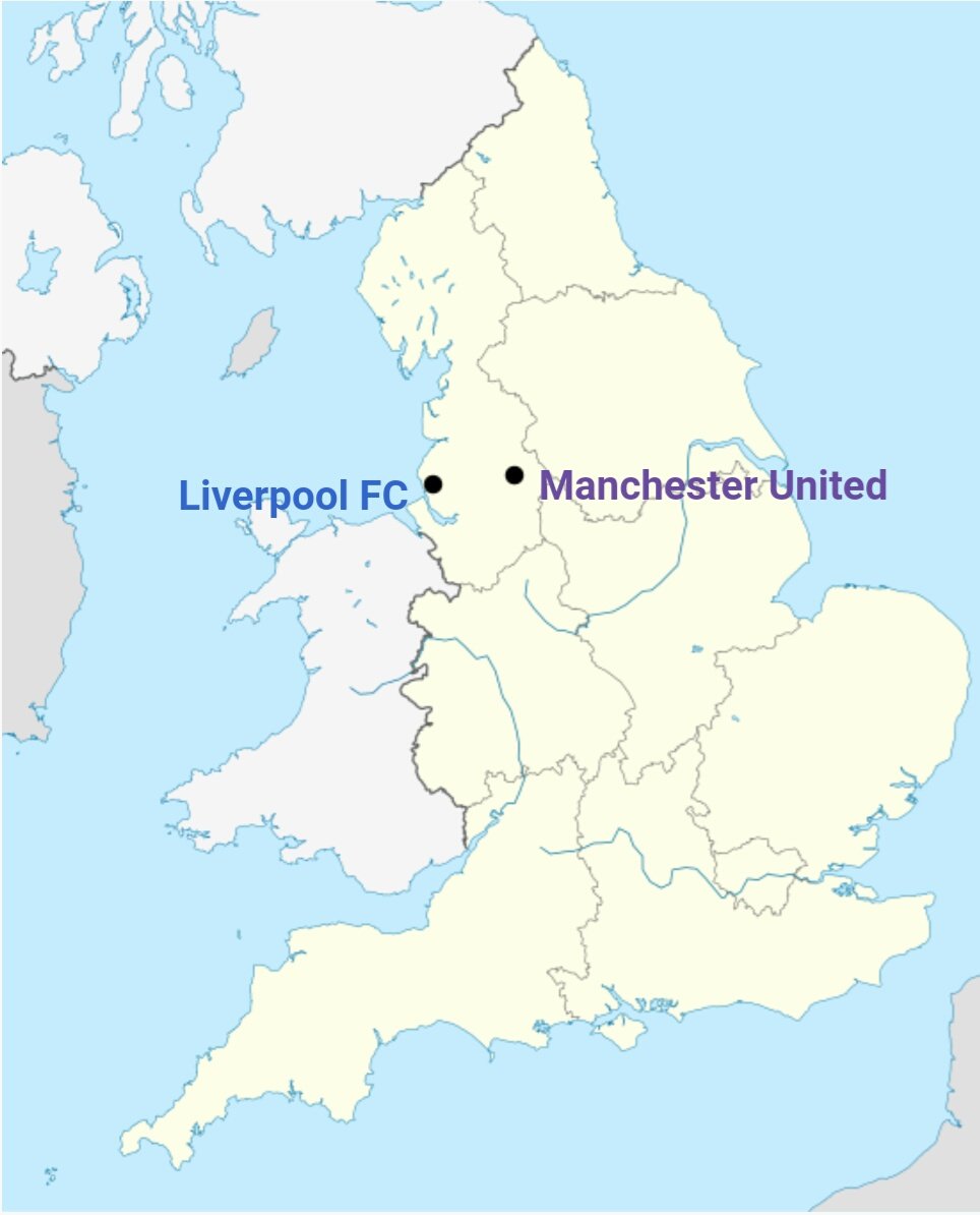 Nous sommes en Angleterre, les villes de Manchester et Liverpool sont à 55 km.C'est le Derby d'Angleterre ou encore appelé Derby du Nord-Ouest d'Angleterre.Les supporters de United détestent plus Liverpool que City et ceux de Liverpool plus United que Everton.Mais pourquoi ?