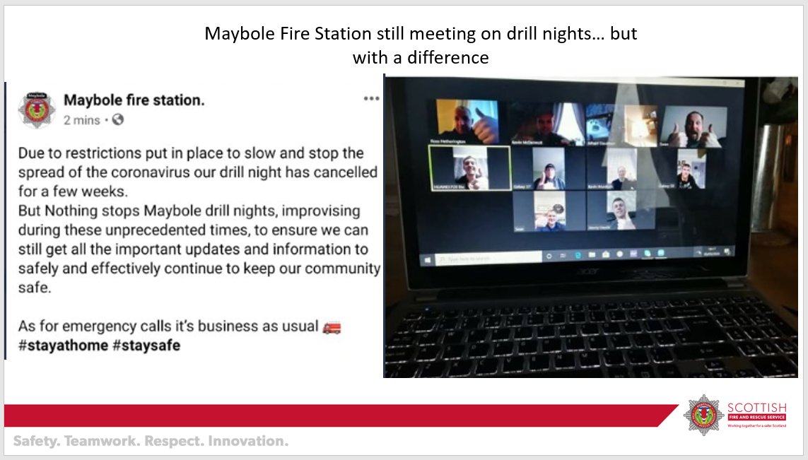  New (virtual) forms of meeting for station drills nights  #rainbowsofhope on fire station bay doors, drawn by children of local crew  Staff offering to pick up shopping for their local stations