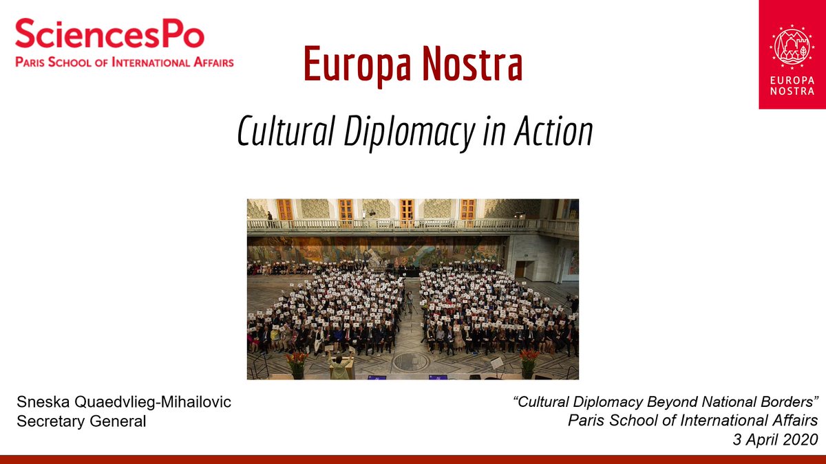 Today our @SneskaEN was a guest e-lecturer in @IrinaBokova's course on #CulturalDiplomacy beyond National Borders at @PSIASciencesPo 👩‍💻🌍 What a great honour & pleasure to address international students on this very relevant & important topic! #EUculturalrelations #Unite4Heritage