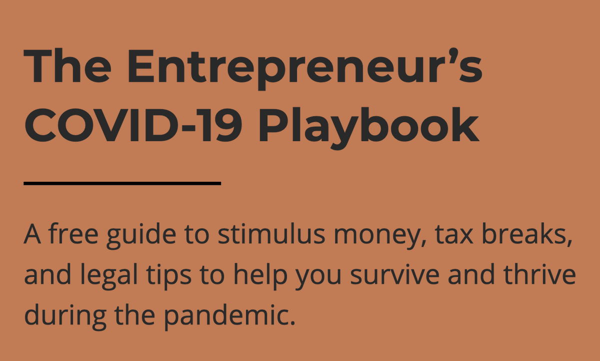 The Entrepreneur's COVID-19 Playbook. A free 40-page guide to stimulus money, tax breaks and legal tips to survive and thrive during the pandemic.  http://westaway.co/COVID-19 