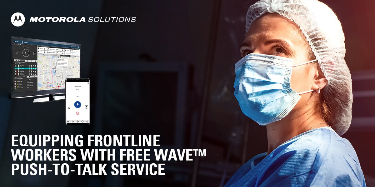 MotSolsEMEA's tweet photo. To better connect emergency services and #healthcare workers on the frontline of the #COVID19 pandemic, we're offering #MotorolaSolutions' instant WAVE™ #PushToTalk service free for 3 months to critical organisations. See how we keep people connected: https://t.co/I2S1CWlSld https://t.co/zMhjT6erdg