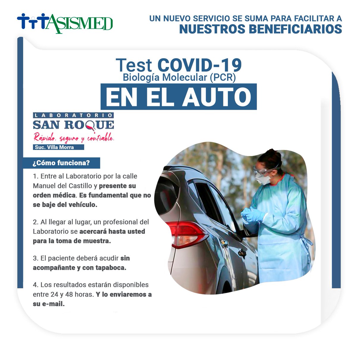 Asismed Paraguay V Twitter Te Brindamos Una Nueva Opcion Para La Toma De Muestras Para El Analisis Del Covid 19 Acercate Al Laboratorio San Roque Sucursal Villa Morra Con Tu Orden Medica