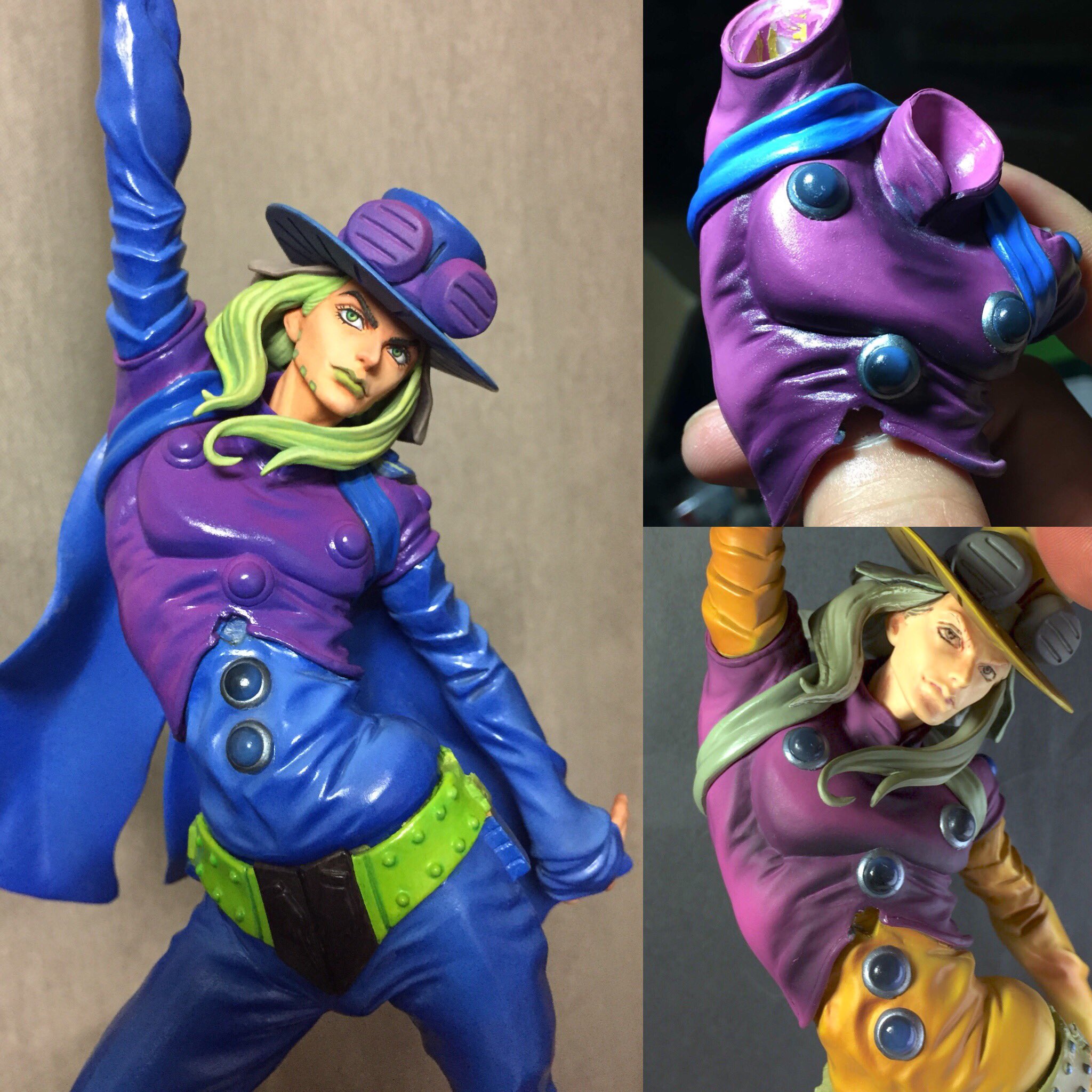Hpc Twitter ನಲ ಲ 一番くじb賞 ジャイロ ツェペリ フィギュアの整理をしていたら放置しっぱなしで擦れで塗膜が欠けてしまったのを発見し 直すついでに製品のままで良いかと思っていた胸の塗装を思い直して既にリペイントした帽子の色に寄せました