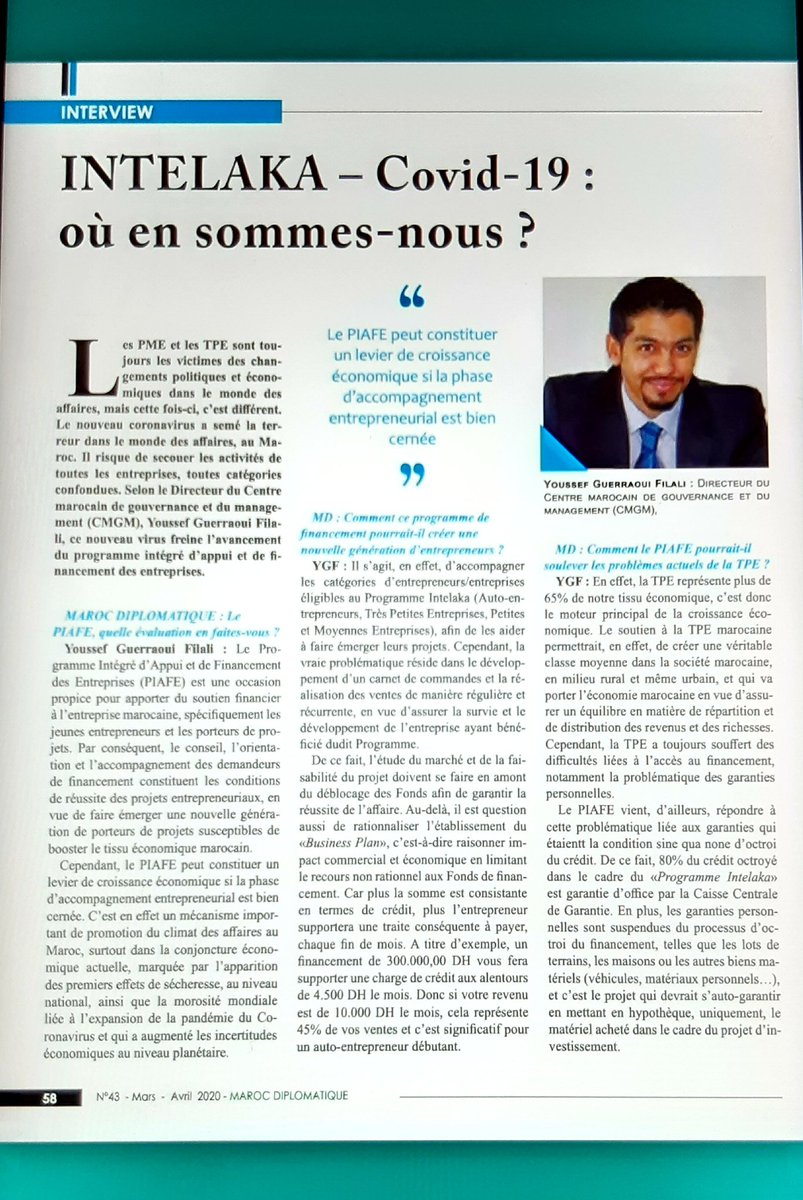 YoussefGuerraou's tweet photo. Le Covid-19 est un catalyseur de la mutation numérique des entités!! Ravi d'avoir contribué à la première édition digitale du Magazine #MarocDiplomatique.
#Covid_19 #PIAFE #PlandeRelance #MarocNumeric2020 #PME #TPE #CMGM #MarocAprèsConfinement https://t.co/raaiY0GiS6