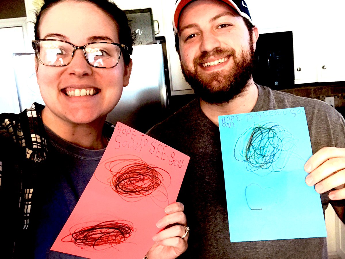 Captain_DIRTEE's tweet photo. Just typed out a tweet about the government, but then I realized that was pointless. So instead here’s a picture of me and @abigalegilbert holding cards our niece and nephew individually sent to us saying they hope to see us soon. #qualitycontent #wholesome #StayAtHome https://t.co/qfWACPyWTf