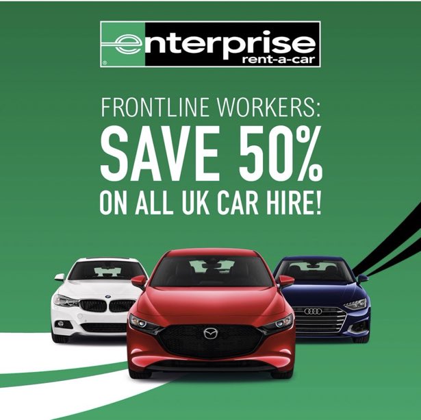 Enterprise is dedicated to keeping Britain moving through these difficult times, and to help support the personal travel needs of our frontline Service Workers, we’re offering 50% off ALL car hire in the UK! Visit enterprise.co.uk/en/car-hire/de…