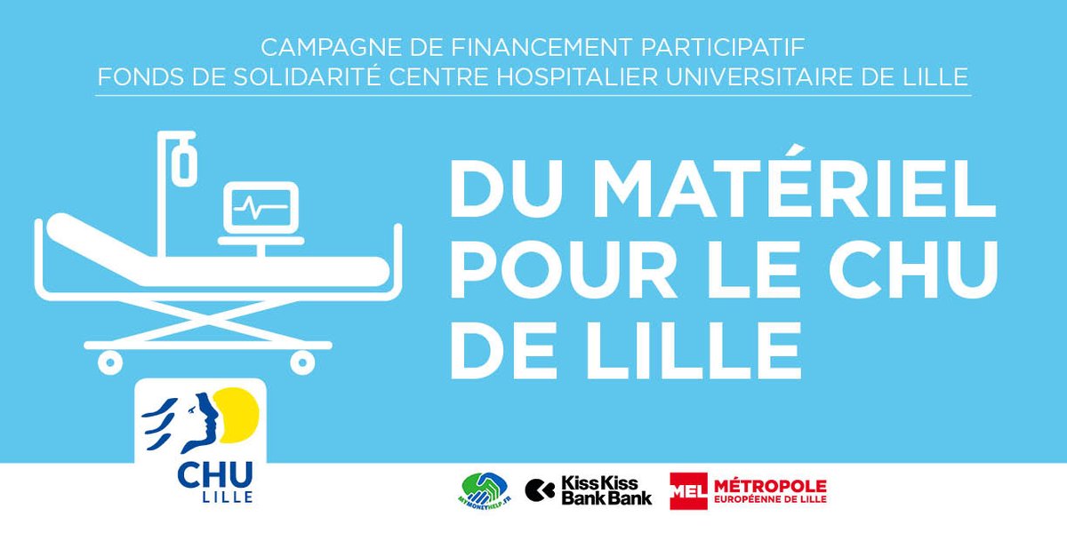MetropoleLille's tweet image. #COVID19 #Solidarité le @CHU_Lille  lance, une opération de financement participatif ouverte au grand public pour renforcer les équipements des hôpitaux du territoire.
Deux plateformes sont disponibles pour participer :
➡mymoneyhelp.fr/projet/covid-1…
ou
➡ kisskissbankbank.com/fr/projects/co…