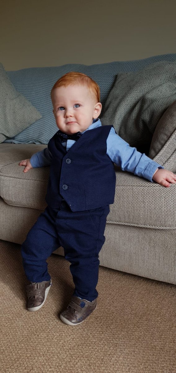 shanewesty7's tweet photo. Alfie showing off his new #birthday suit😉 Britain’s new next top model😂💙 @bonnieandbetty1 @nextofficial @lacaramodels #babyalfie #redhair #1stbirthday 💙🎈🎂 https://t.co/Sz1LcfZTqt