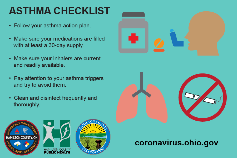 HCEMA's tweet photo. Individuals with asthma may be more susceptible to COVID-19. Follow this checklist of precautions to learn more: https://t.co/Jx6Yazho8Q. #PrepareNotPanic #FlattenTheCurve https://t.co/X8Vgu6RIzu