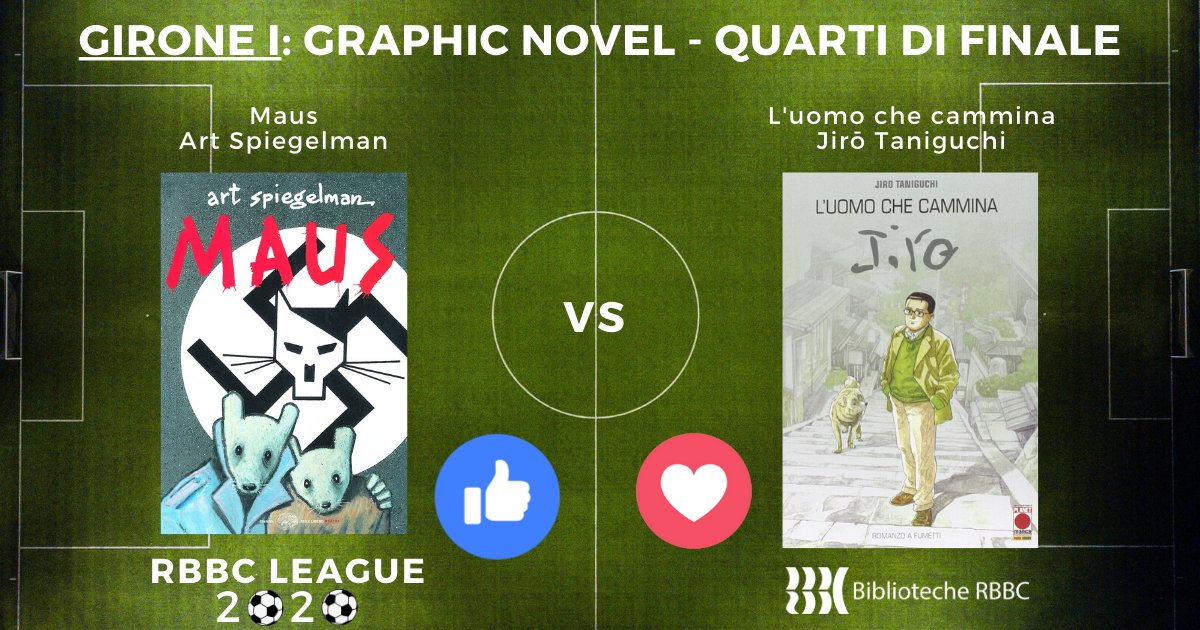 Oggi due giganti in campo per il girone Graphic novel!
Metti 👍per Maus di Art Spiegelman o ❤️ per L'uomo che cammina di Jirō Taniguchi
📘bit.ly/RBBCmaus
📕bit.ly/RBBCuomochecam…
Vuoi votare? Puoi farlo qui ➡️bit.ly/RBBC_fb