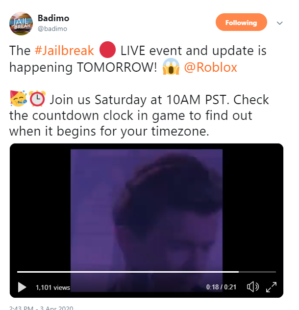 Badimo On Twitter The Jailbreak Live Event And Update Is