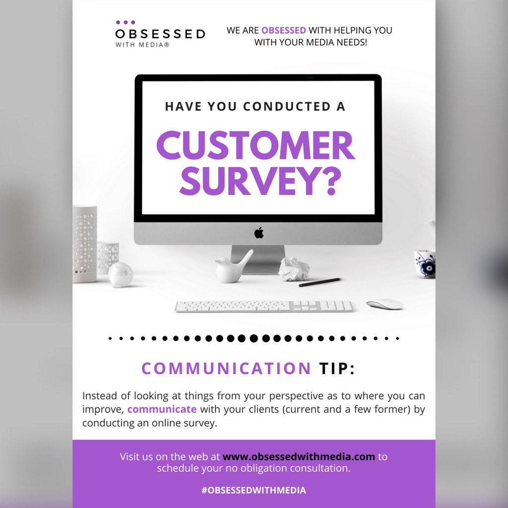 OWMediaCompany's tweet photo. 💯👩🏾‍💻 Communicate with your clients (current and a few former) by conducting an online survey. And don’t ask questions that will lead to a favorable response, but questions that will provide real insight as to how you can improve your biz. #ObsessedWithMedia #TheCommunicationCoach https://t.co/HRTRV32EE1