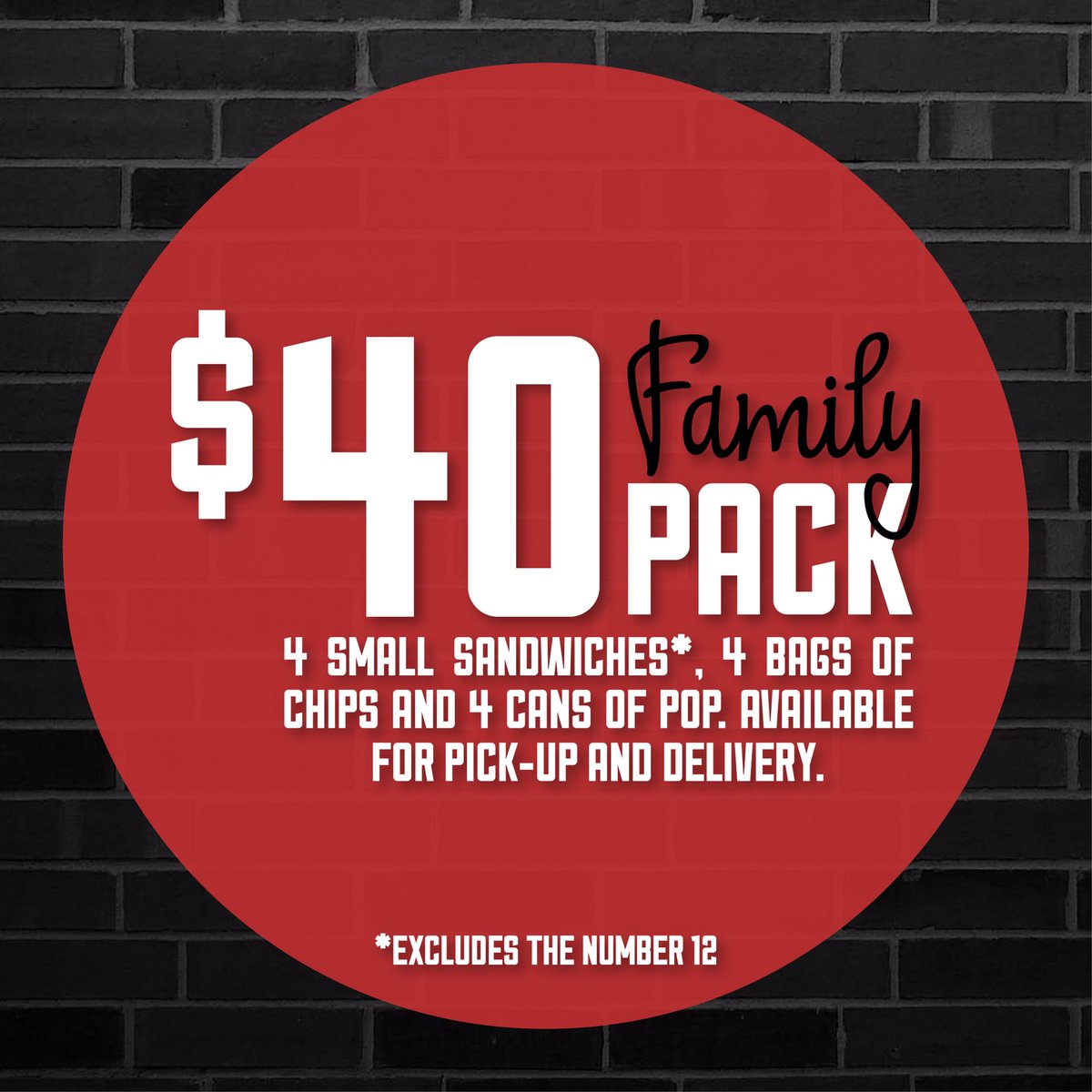 bigstarsandwich's tweet photo. Make mealtime easy with our $40 Family Pack. Now available for Pick-Up and Delivery #AlwaysHearty https://t.co/379UFBVlLg