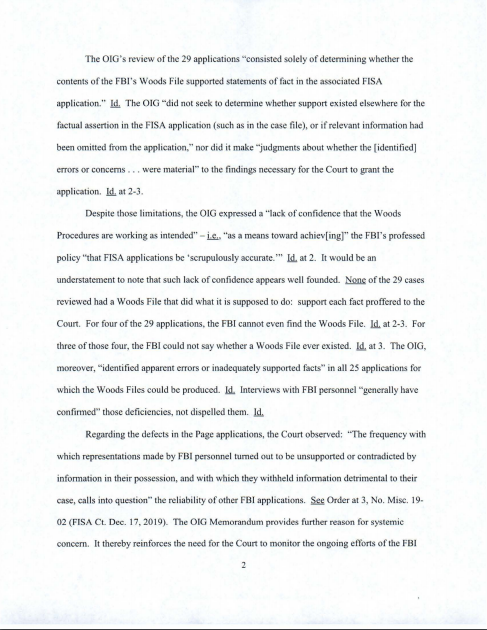 United States Foreign Intelligence Surveillance CourtIN RE ACCURACY CONCERNS REGARDING FBI MATTERS SUBMITTED TO THE FISC APRIL 3 2020James E Boasberg Judge https://www.fisc.uscourts.gov/sites/default/files/Misc%2019%2002%20Order%20PJ%20JEB%20200403.pdf