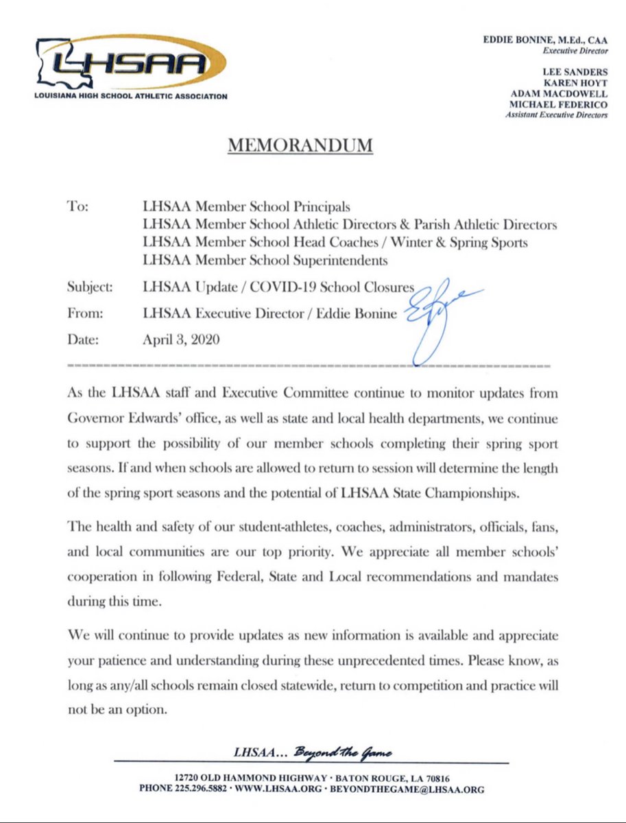 LHSAA (@lhsaa) on Twitter photo #LHSAA #CoronavirusUpdate #LHSAA #CoronavirusUpdate