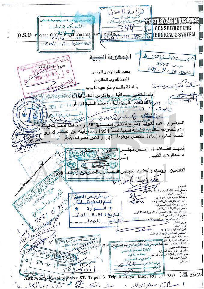 Two complaints presented to the authorities for the illegal appointment of Al-Kaber because of lack of fulfillment of citizenship decree 1954 and financial and administrative corruption, misuse of position and wastage of public money (bankruptcy of Al-Omma bank).