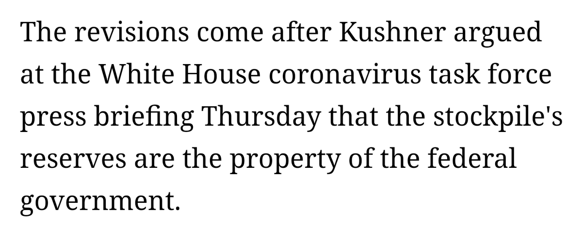 O rly¿POLITICO: Strategic National Stockpile description altered online after Kushner's remarks. https://www.politico.com/news/2020/04/03/strategic-national-stockpile-description-altered-after-kushners-remarks-163181