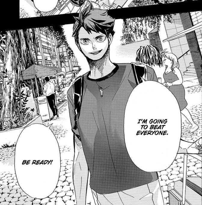 and THIS is the second currently unfinished promise. this panel is the most haunting thing in haikyuu to me. haikyuu has a ~400 chapter history of delivering on ultimatums like this. it's something that the story has always had the reader take at face value.