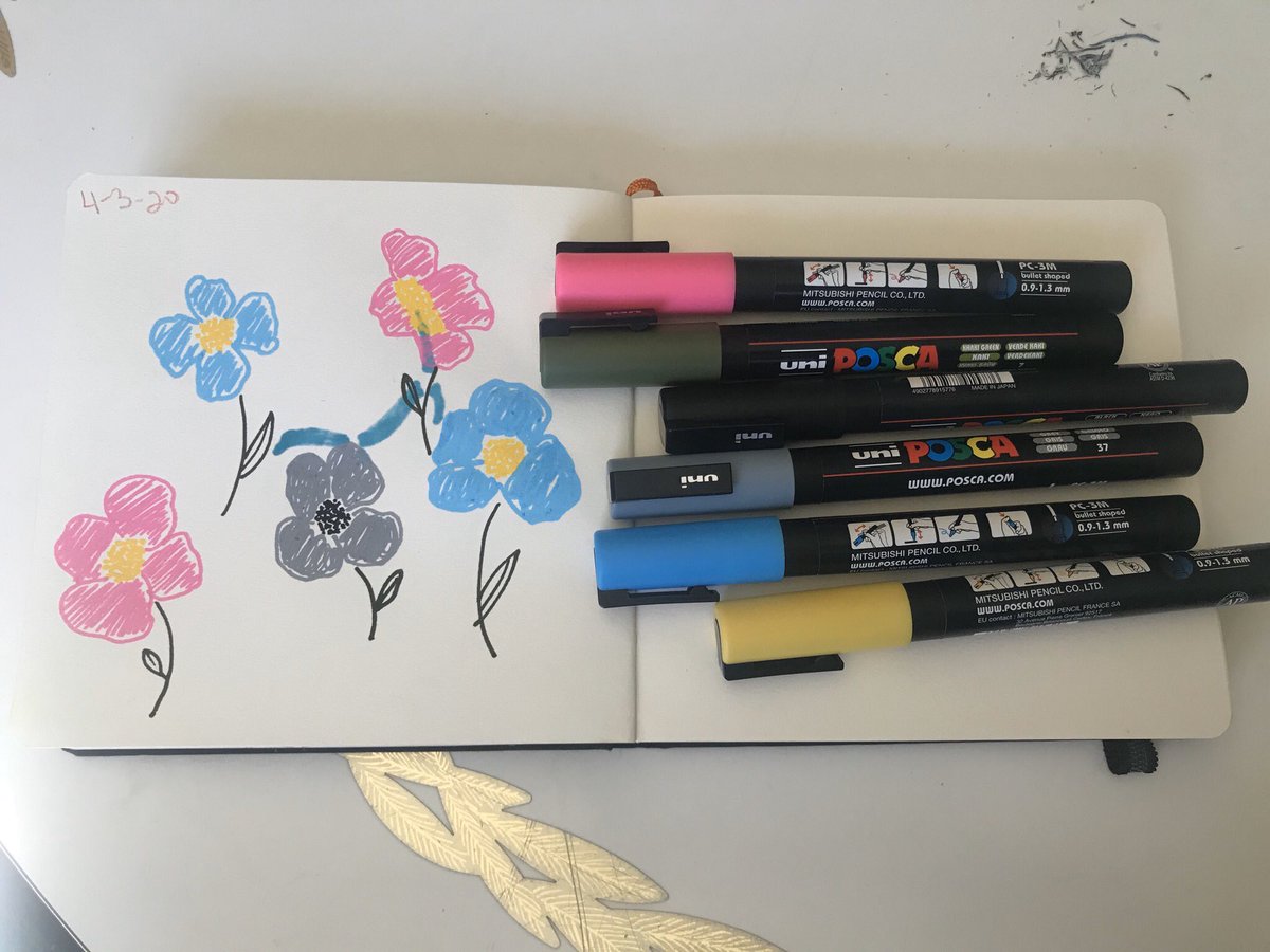 day 18 part 2, making up for missing yesterday: some  @poscauk paint pen flowers to make use of the back of the last page that marker bled through