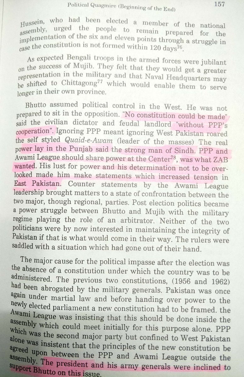 Bhutto aftr losing the 1970 election (won 0 seats frm Balochistan& 1 from NWFP) became self-proclaimed representative of West Pakistan.He threatened that without his support no constitution would be made because power lay in Punjab.