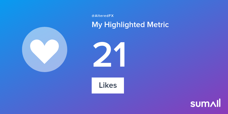 AlteredFX's tweet image. My week on Twitter 🎉: 8 Mentions, 21 Likes, 2 New Followers, 3 Replies. See yours with sumall.com/performancetwe…