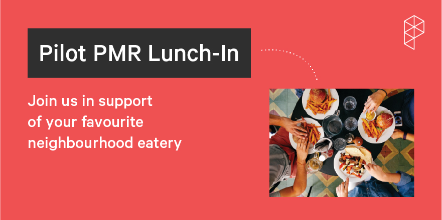 PilotPMR's tweet photo. Next Thursday will be our 188th monthly team lunch. For the first time ever, we are inviting friends and colleagues to join us for a virtual lunch-in and conversation. Support your favourite local eatery. Email lunchin@pilotpmr.com and we'll send you the details. #TogetherApart https://t.co/MrYn6Awg4s