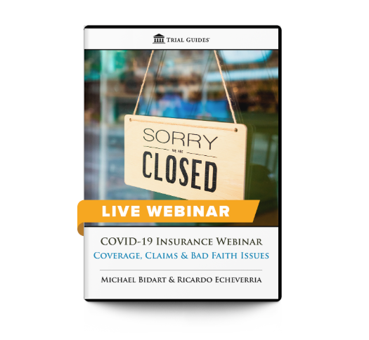TrialGuides's tweet photo. Trial Guides has obtained two of the leading insurance coverage attorneys in the United States: Michael Bidart and Ricardo Echeverria of Shernoff Bidart Echeverria, LLP. to discuss COVID-19 in a live webinar. 

Register here: https://t.co/VlvD0CAv5G https://t.co/zf7yS5IOTZ