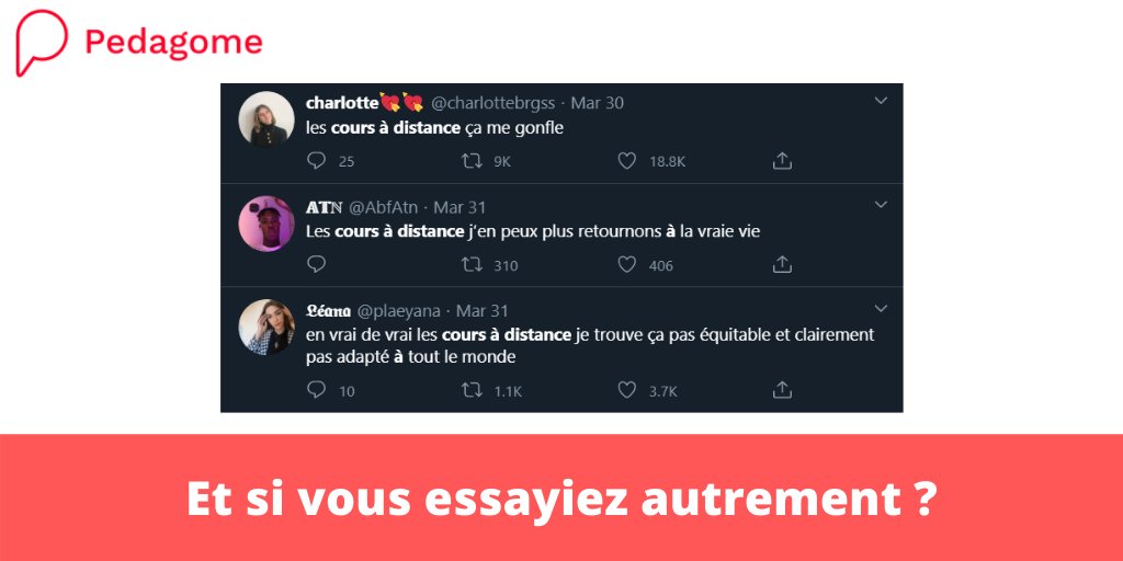 PedagomeCours's tweet photo. Collégiens, Lycéens, vous êtes nombreux à avoir des difficultés à suivre des cours à distance pendant cette période de #confinement

@charlottebrgss, @AbfAtn, @plaeyana, et si vous testiez Pedagome gratuitement ? 😃 🎓

👉 https://t.co/bXbcsc650i

#coursadistance https://t.co/6UgP37ERZ3