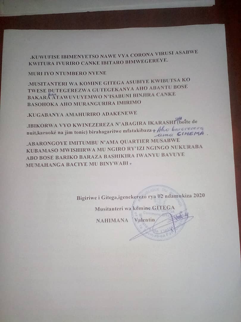  Les activités sportives et tous les rassemblements non essentiels suspendus dès ce 02/04/2020 dans la commune  @Gitega pour une prévention efficace contre le  #COVID19  #Burundi  #PreventCOVID19Spread