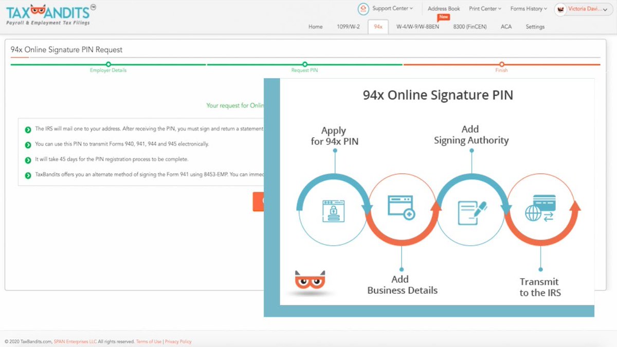 taxbandits's tweet photo. When you e-file #Form940, #Form941, & #Form944 returns, you are required to e-sign your form to verify your identity as the authorized person e-filing the return. Apply for your free Online Signature PIN with @taxbandits today! https://t.co/pry02bICrT https://t.co/7xcTi4Lx5W