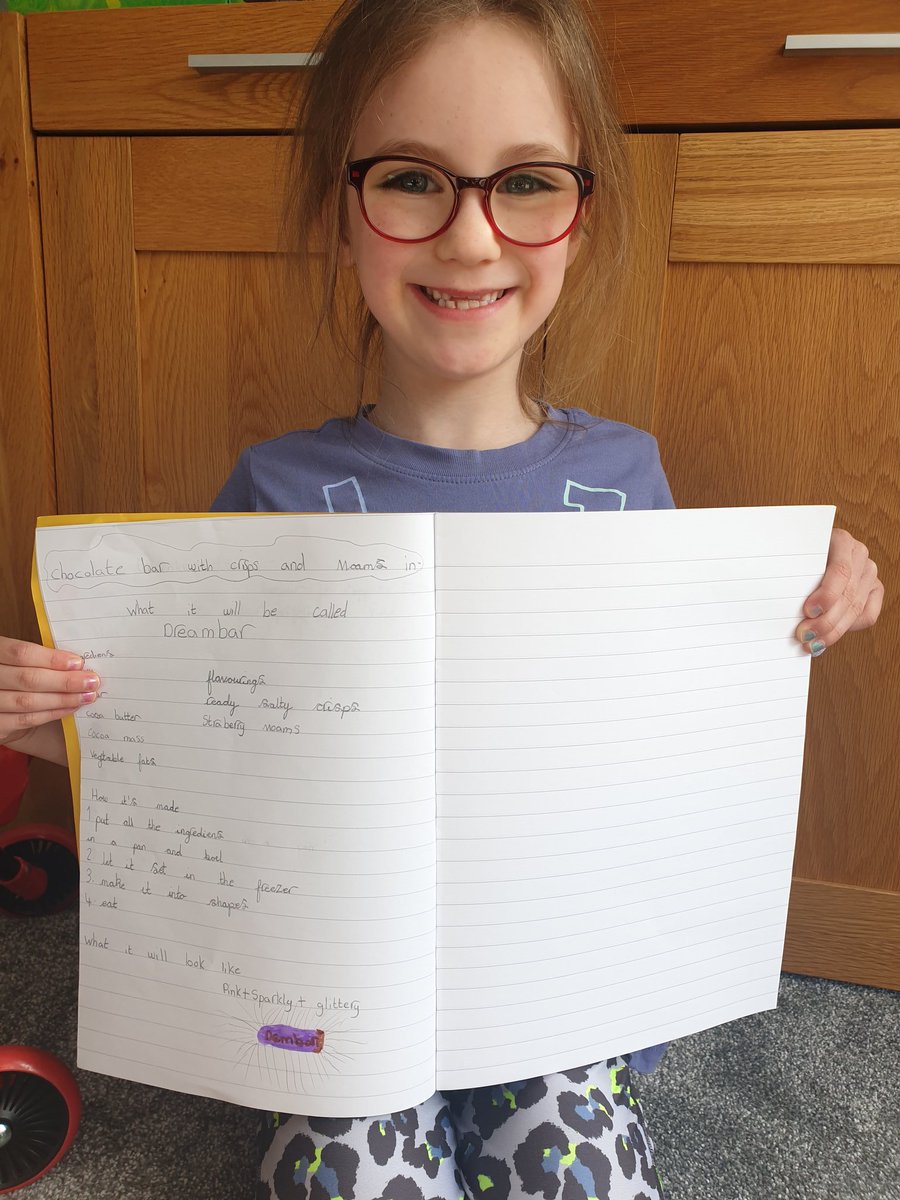 BeckyMc10's tweet photo. Today's challenge by Isla. 
Her ideal chocolate bar. What do you think? 🍫🍬#year2homelearning @MrCarver2 @MrsKissack @EwinsMrs @Natalie90446914 https://t.co/JgNw6Ypfyw