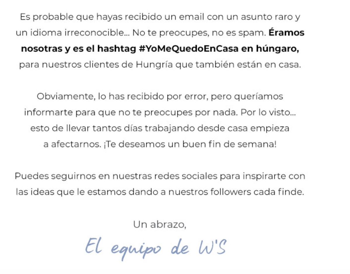 isa_iglesias_al's tweet photo. Qué importante es la comunicación y la cercanía de las marcas con sus clientes.
@womensecret me manda esto pidiendo disculpas por un error en un email anterior y contando cómo a ellxs tb les afecta lo d trabajar en casa
¡Me encanta!
#branding #humanizingbrands https://t.co/PahofWlU2T