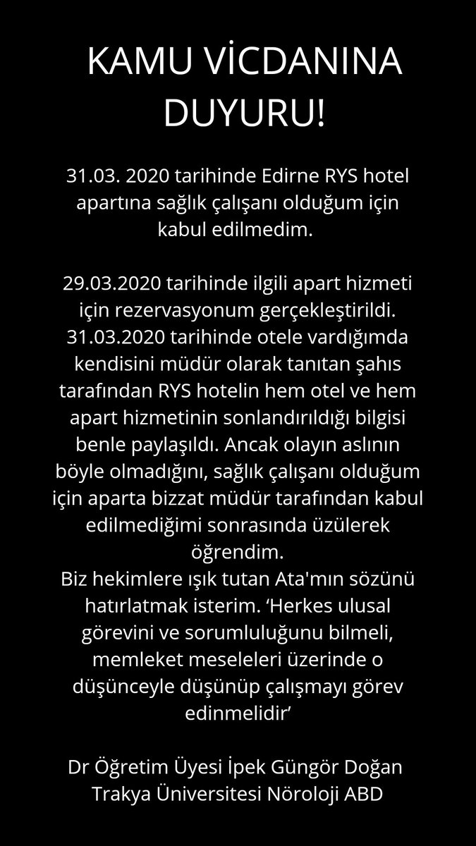 Bunları tek tek not ediyoruz, unutacağız sanmayın. Utanmadan akşam alkışladığınızı da biliyoruz. Bize otellerini açanlara binlerce kez teşekkürler, ama paramızla dahi oda vermeyenlere de lanet olsun