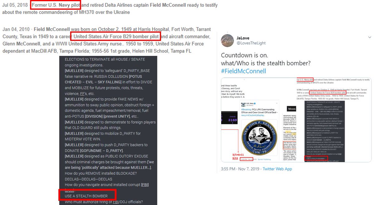 6 o'clock can be dangerous[Y]What or who is a stealth bomber? You never even know it was used until target is hit.Remember  @GenFlynn posted a [Y]. A mkr in countdown? https://twitter.com/LovesTheLight/status/1192546121790324736